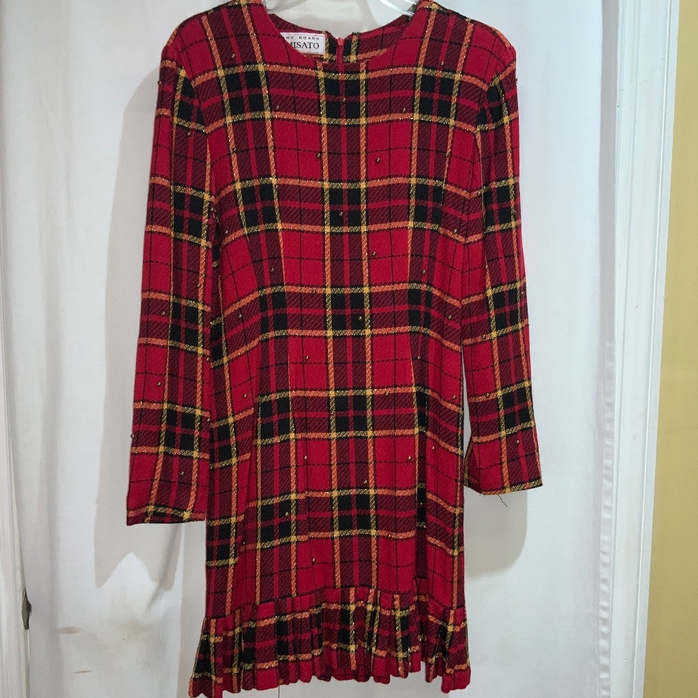 Kamisato by Geary Roark plaid sheath dress Size 10 vintage pleated hem